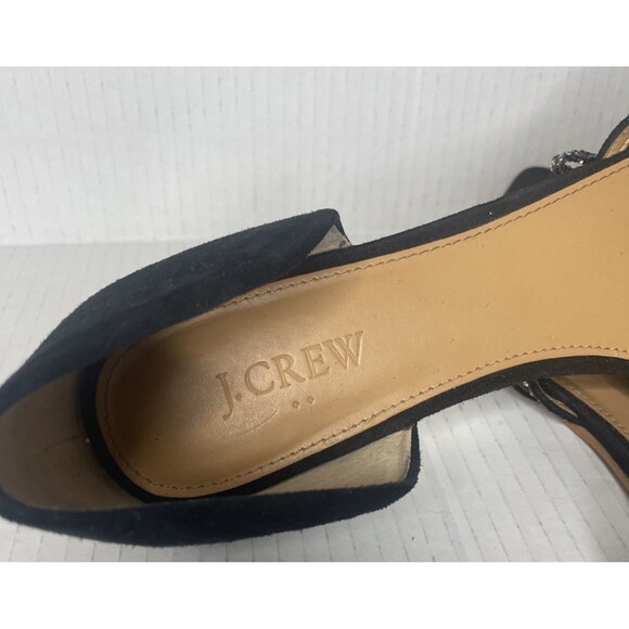 J. Crew Flats 12 Black D'Orsay Suede Glitter Bow Pointed Toe Career Classy Chic - Picture 13 of 16